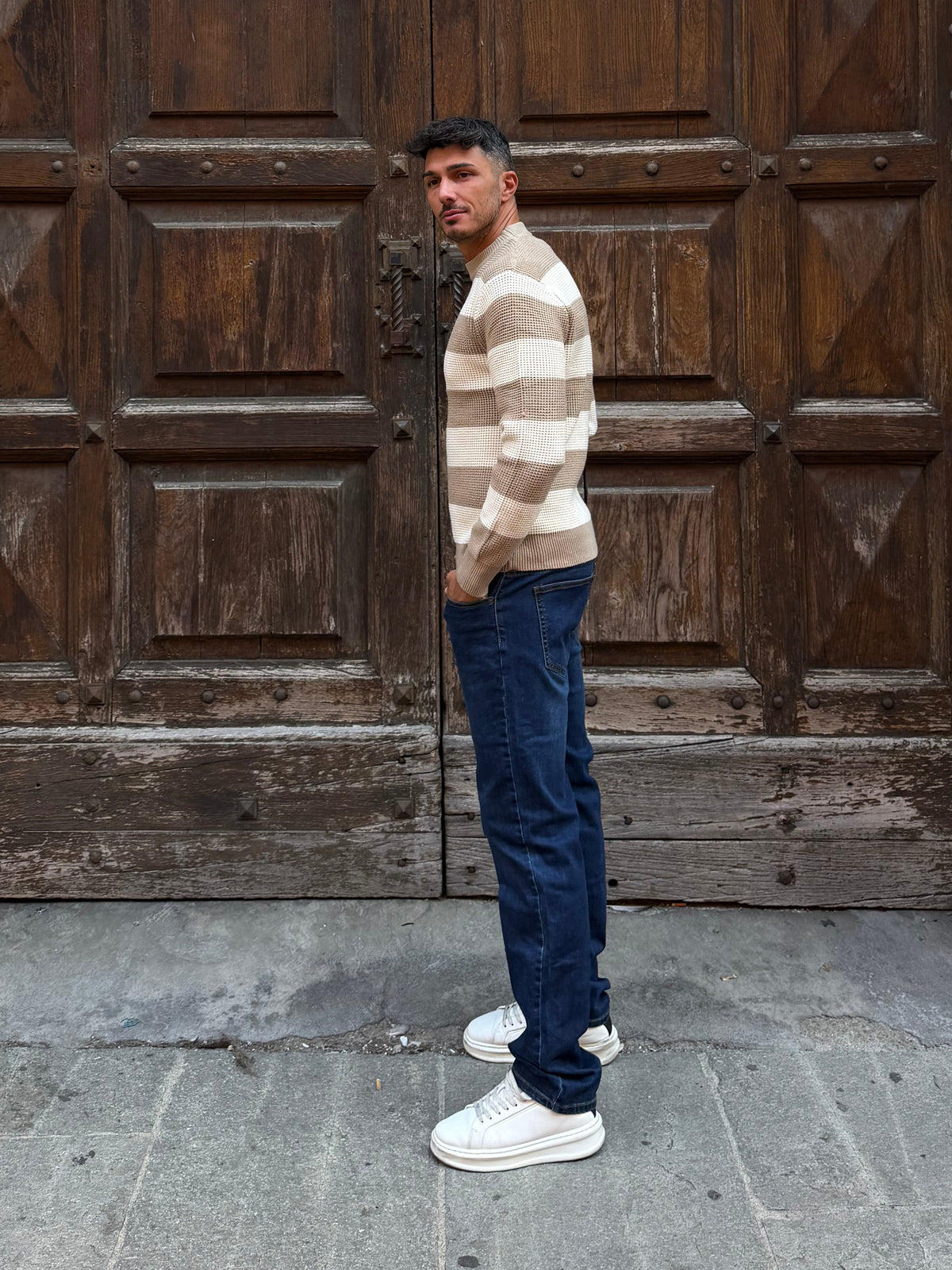 MAGLIONE A RIGHE BEIGE
