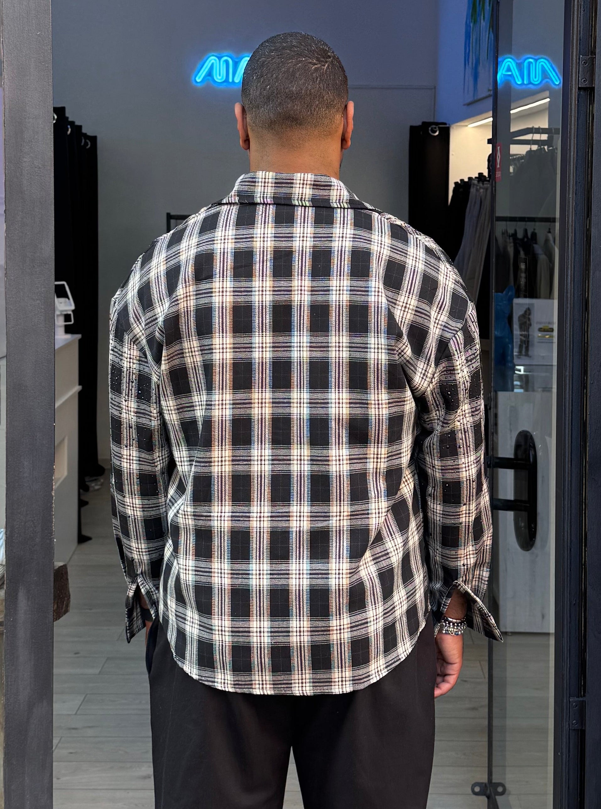 CAMICIA A QUADRI CROP STRASS