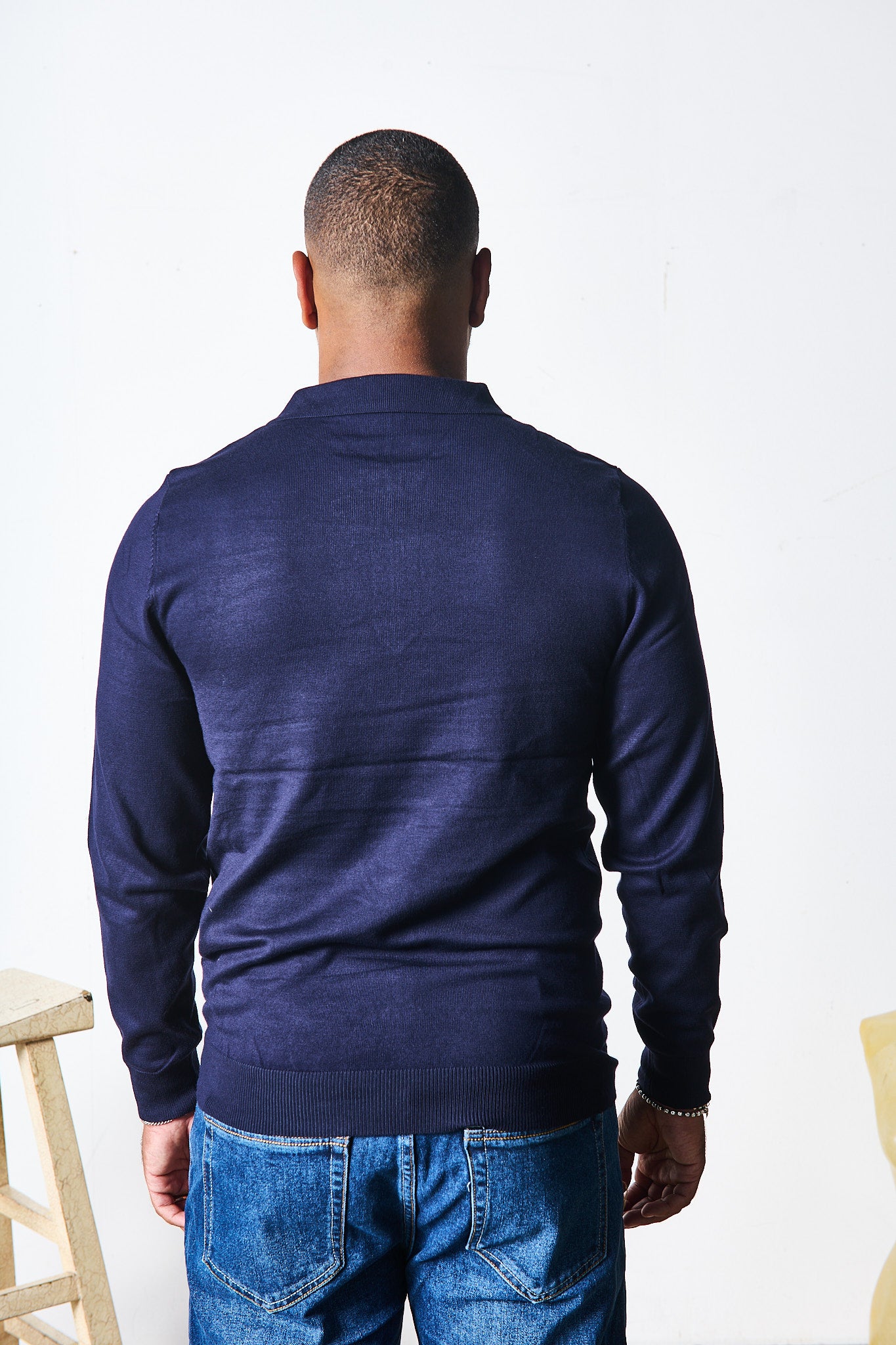 POLO ZIP BLU MANICA LUNGA