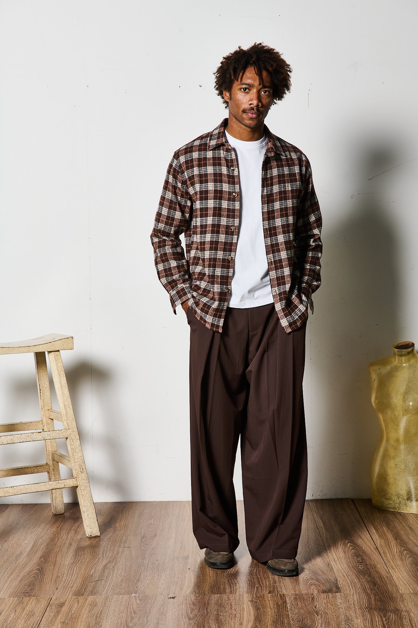 CAMICIONA A QUADRI BROWN