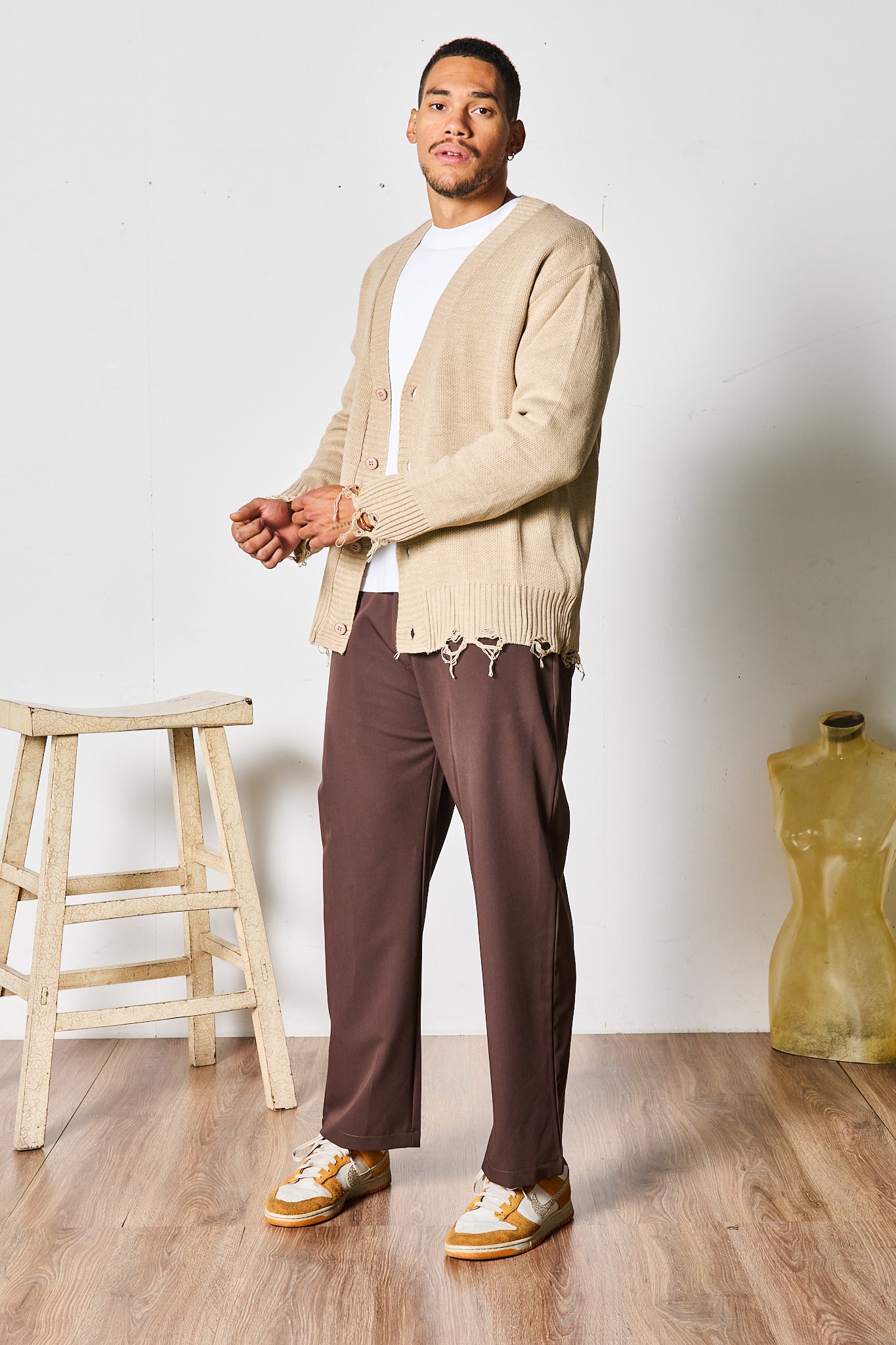 CARDIGAN SFRANGIATO BEIGE SCURO