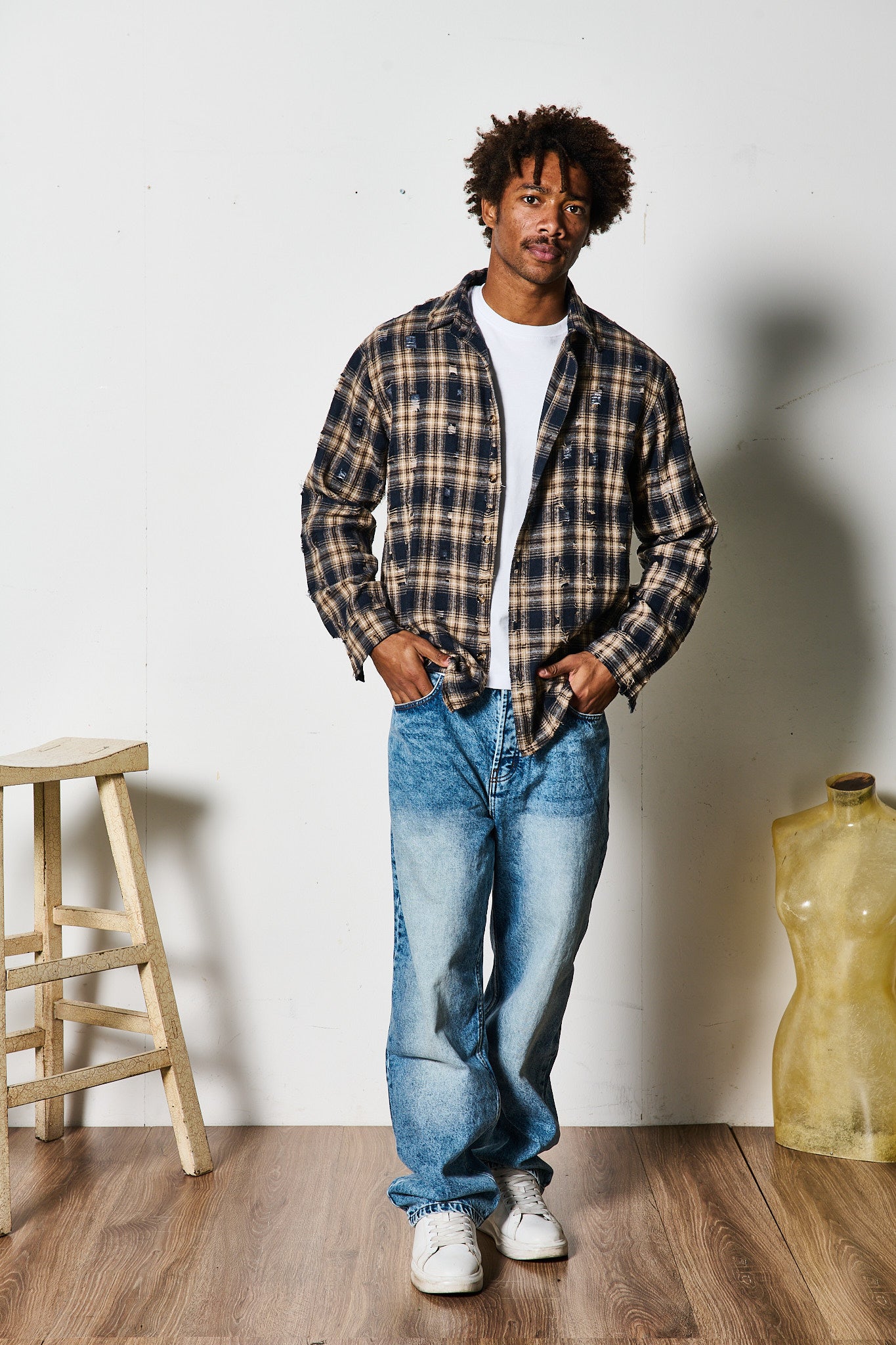 CAMICIONA SFRANGIATA A QUADRI