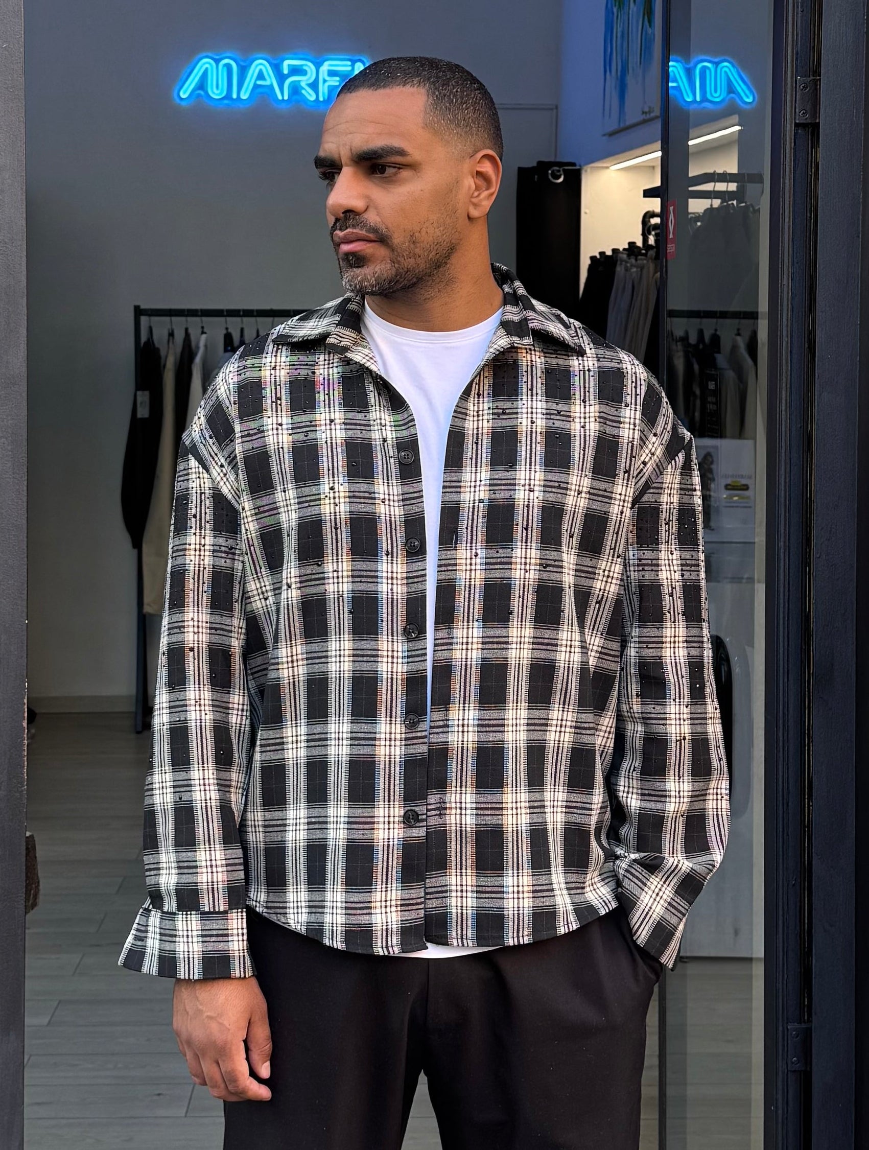 CAMICIA A QUADRI CROP STRASS