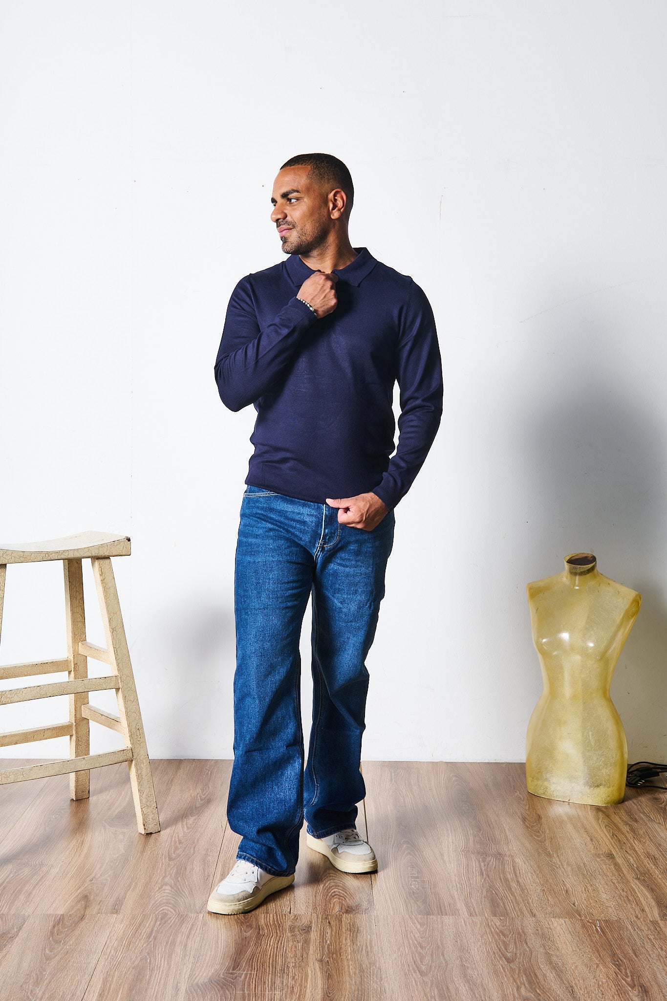POLO ZIP BLU MANICA LUNGA