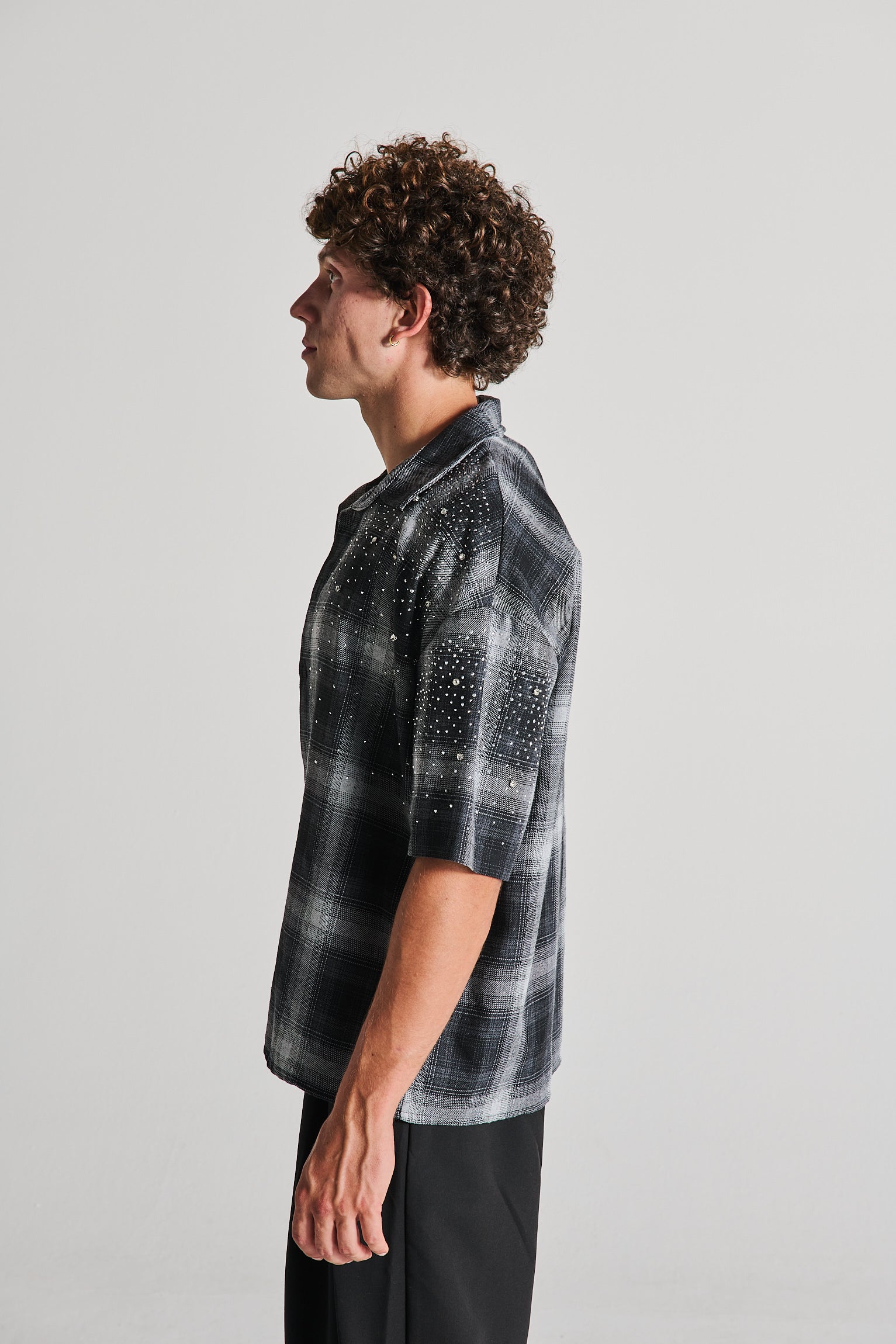 CAMICIA A QUADRI NERA GLITTER CROP