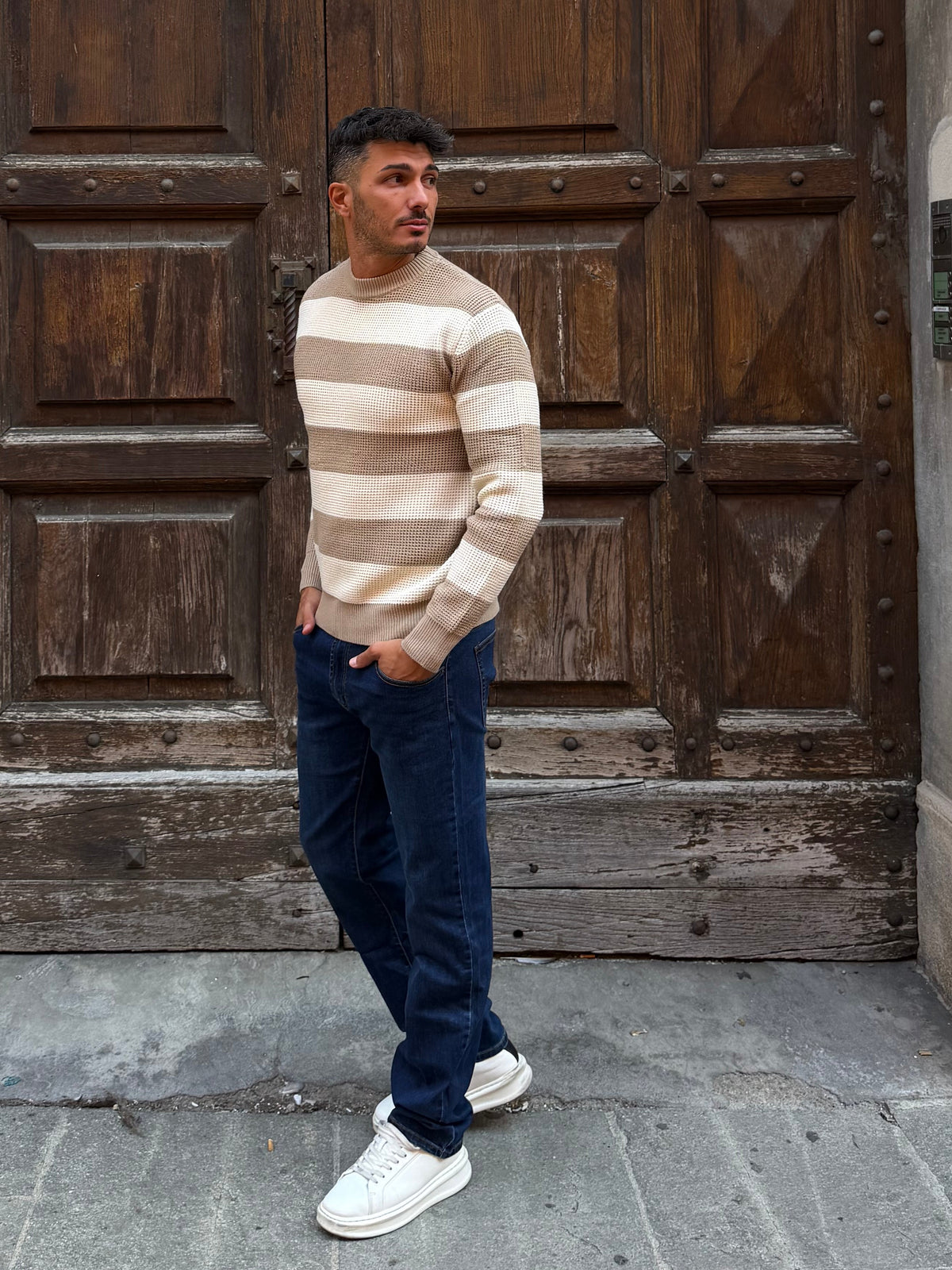 MAGLIONE A RIGHE BEIGE
