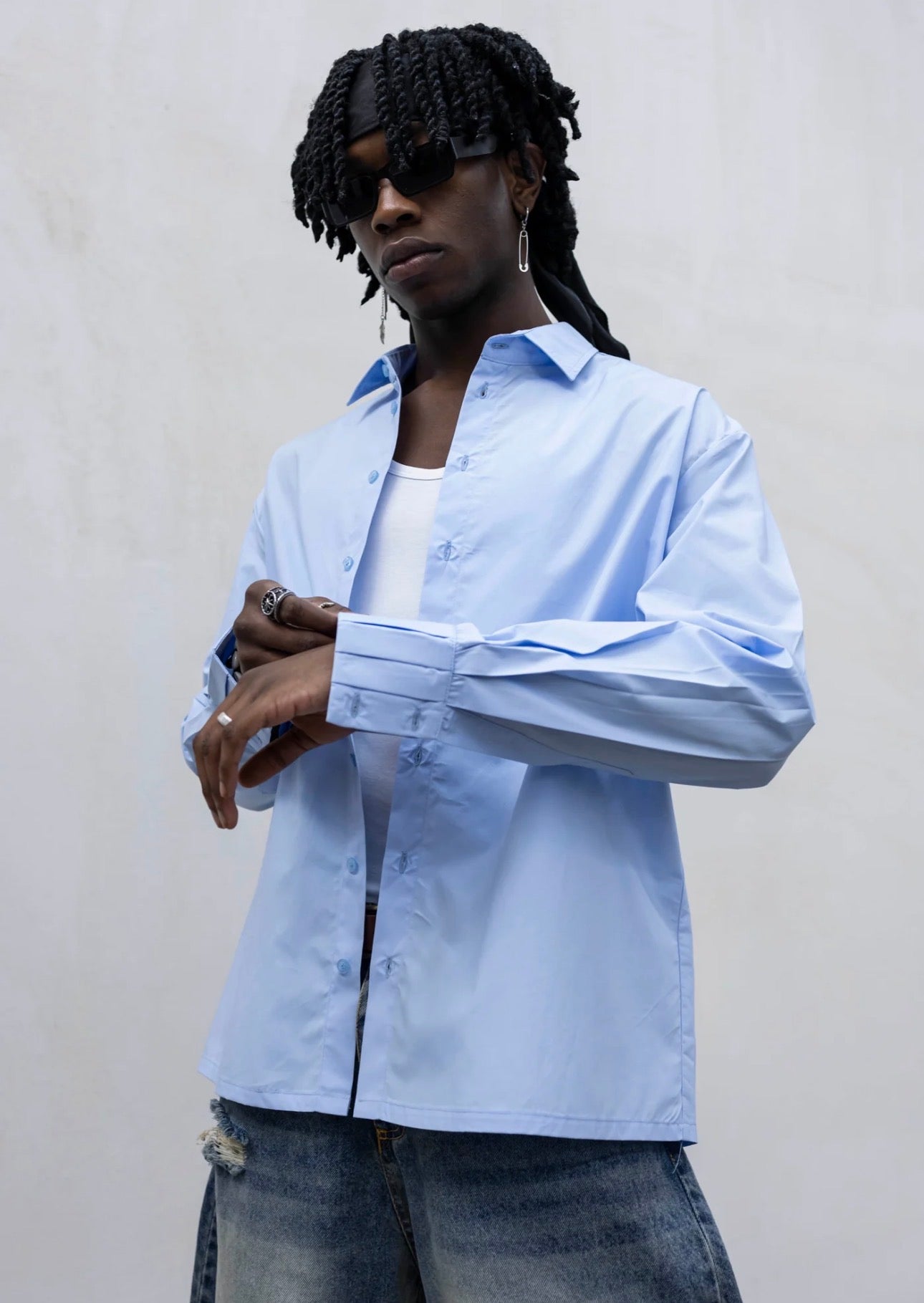 CAMICIA CROP AZZURRA