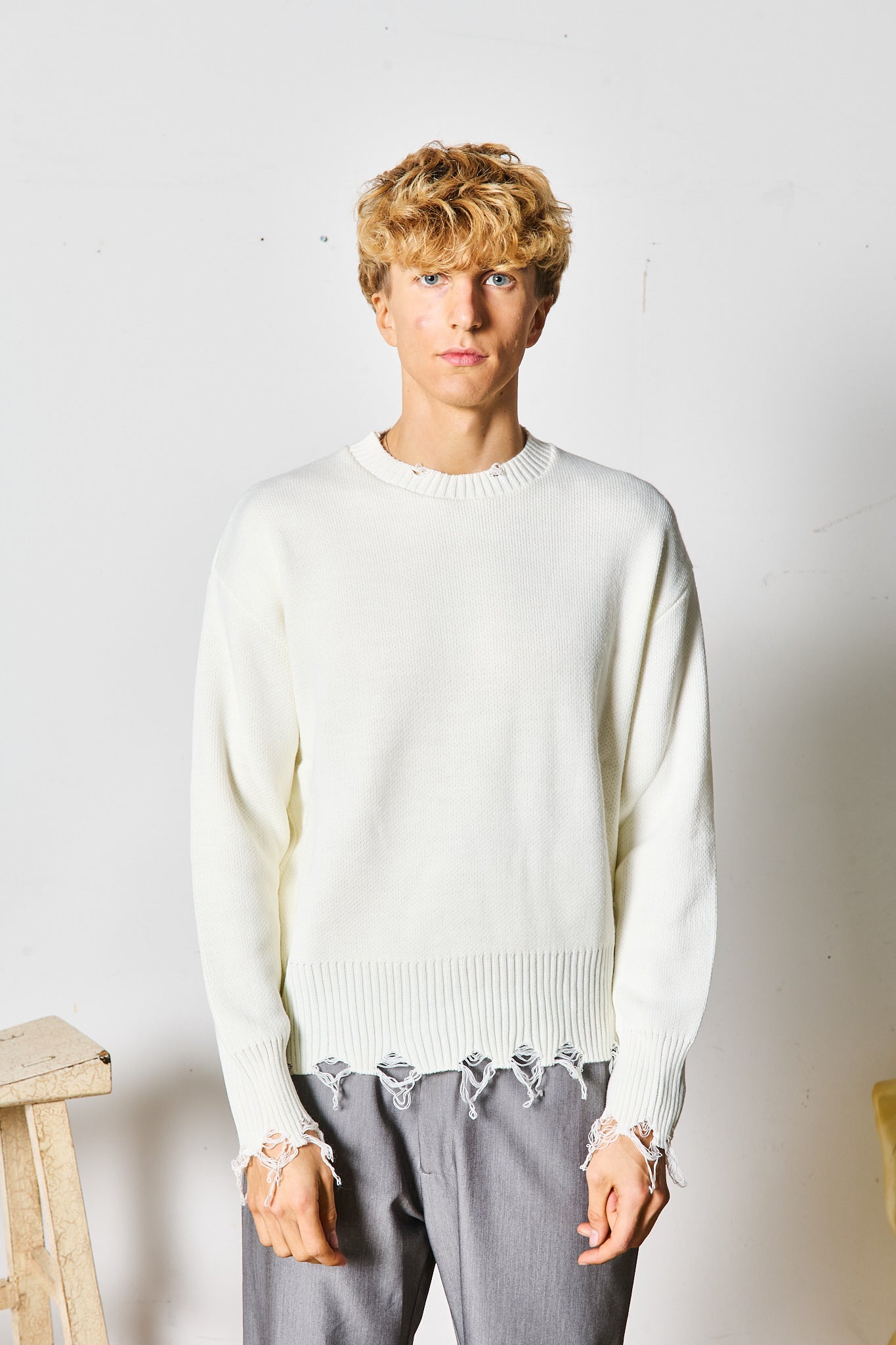 MAGLIONE SFRANGIATO PANNA