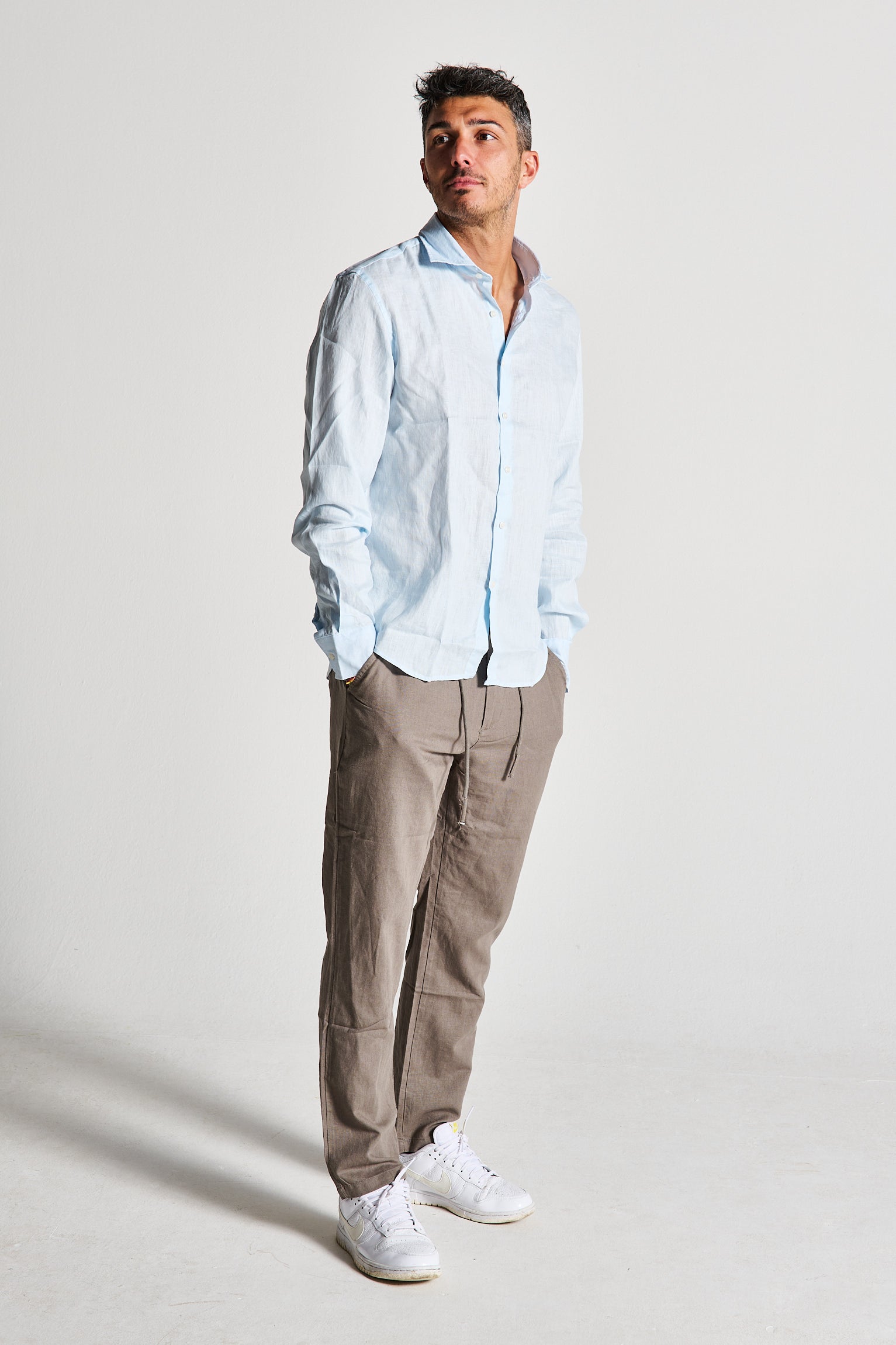 PANTALACCIO IN LINO VERDE FANGO