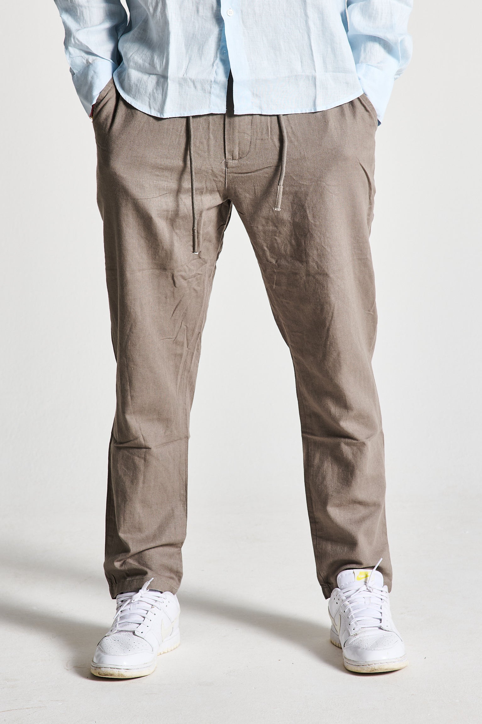 PANTALACCIO IN LINO VERDE FANGO