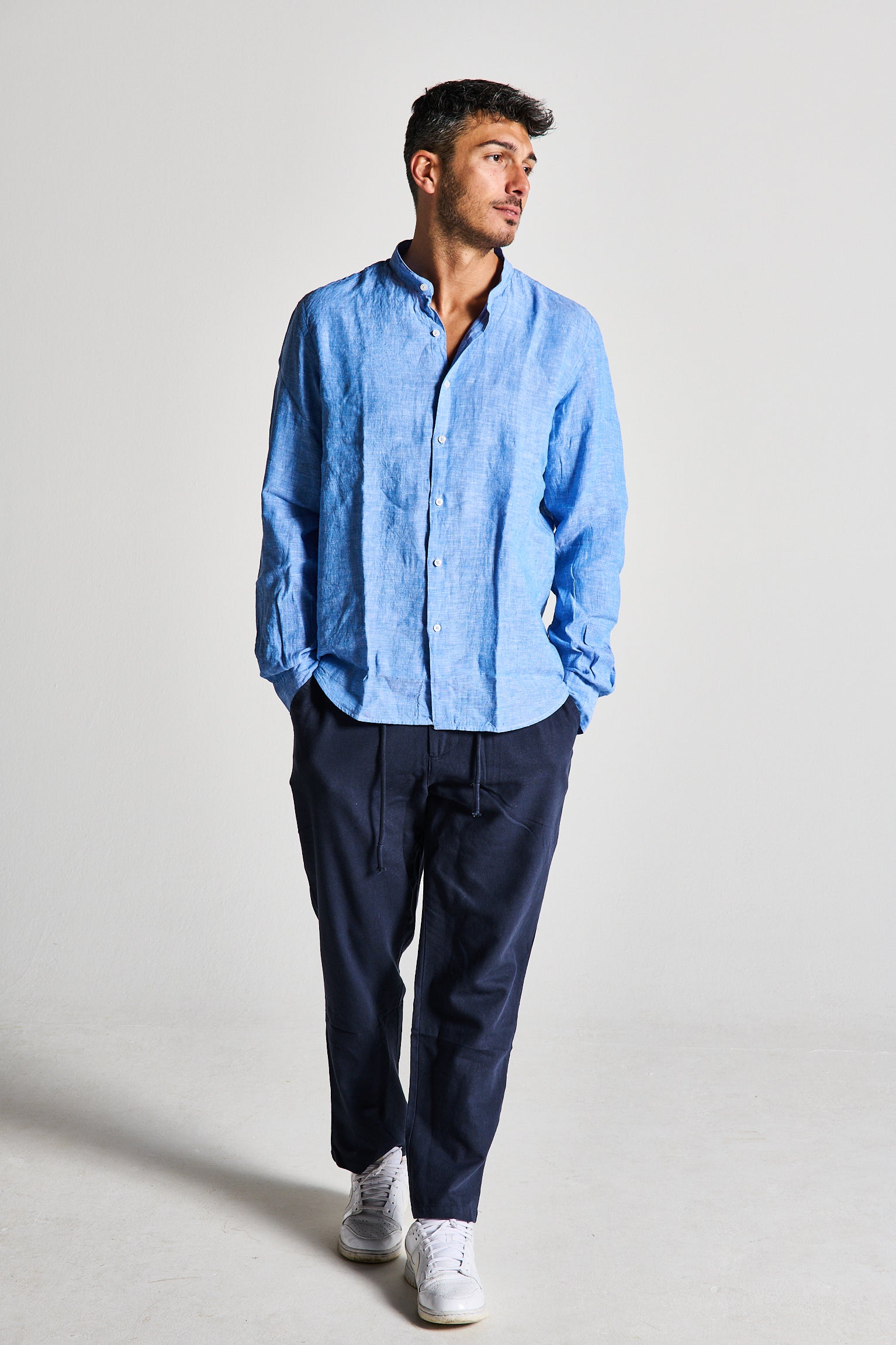 CAMICIA LINO AZZURRA FIAMMATA