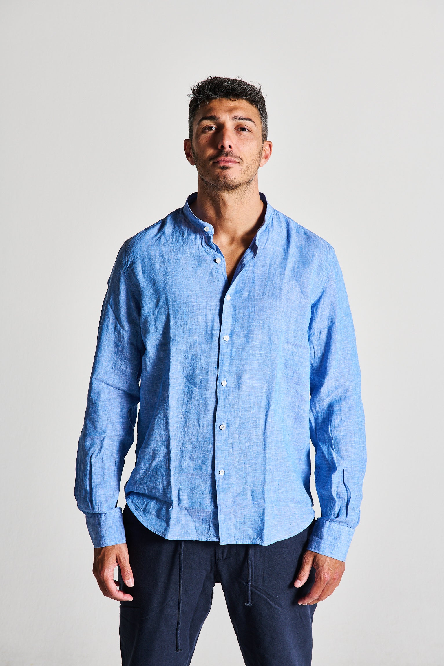 CAMICIA LINO AZZURRA FIAMMATA