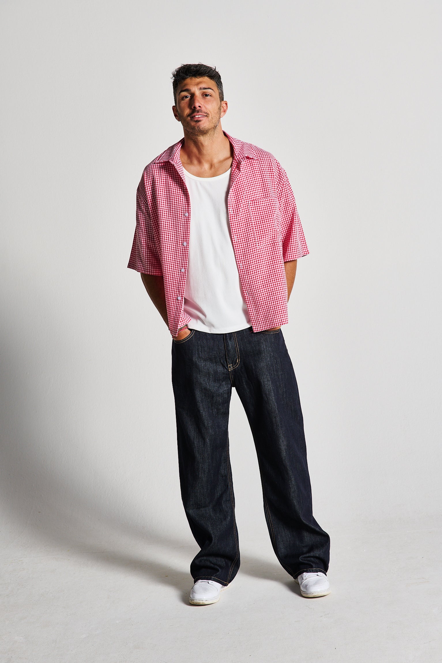 CAMICIA A QUADRI ROSSA MEZZA MANICA