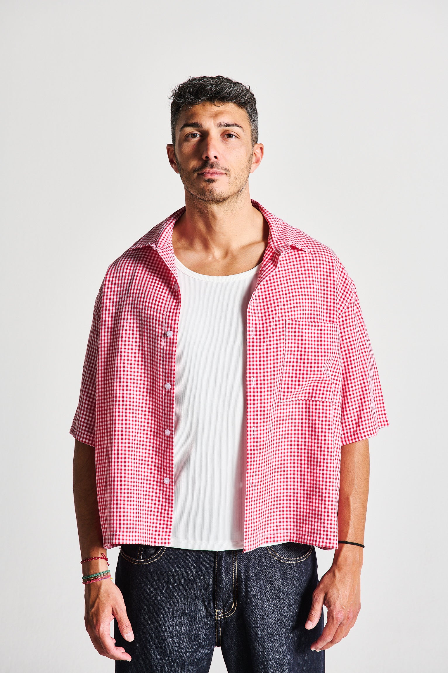 CAMICIA A QUADRI ROSSA MEZZA MANICA
