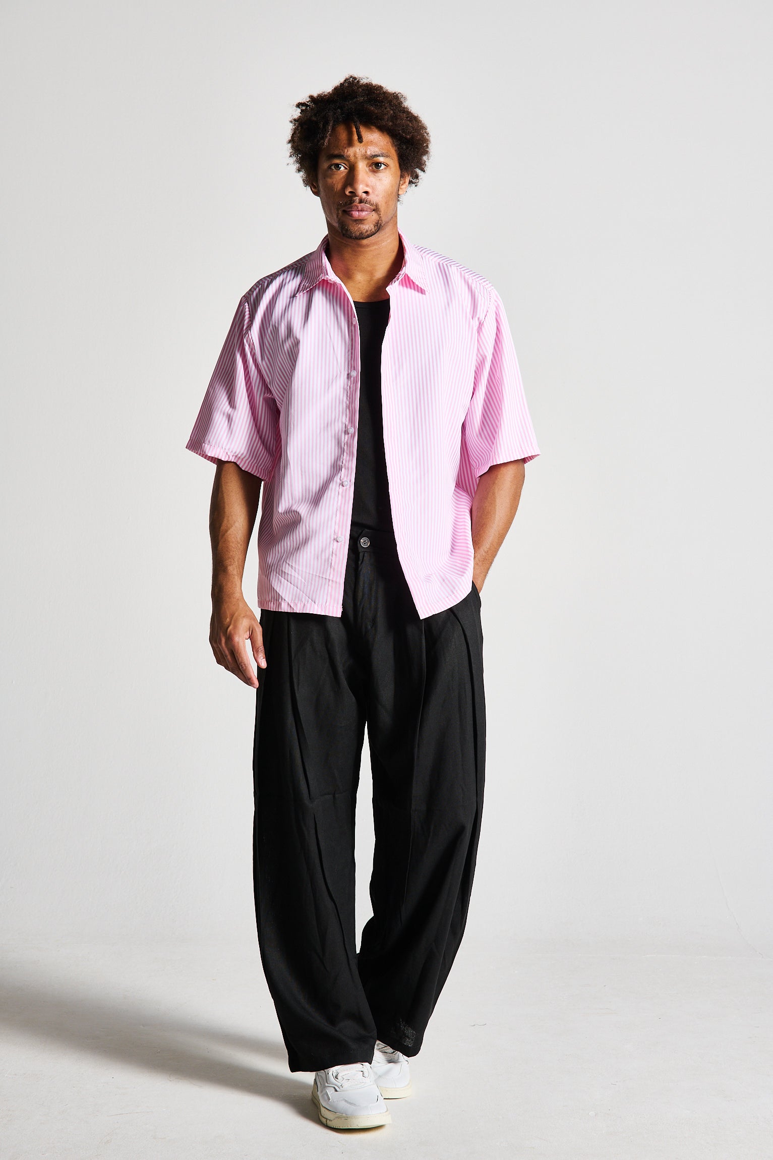 CAMICIA MEZZA MANICA ROSA RIGHE