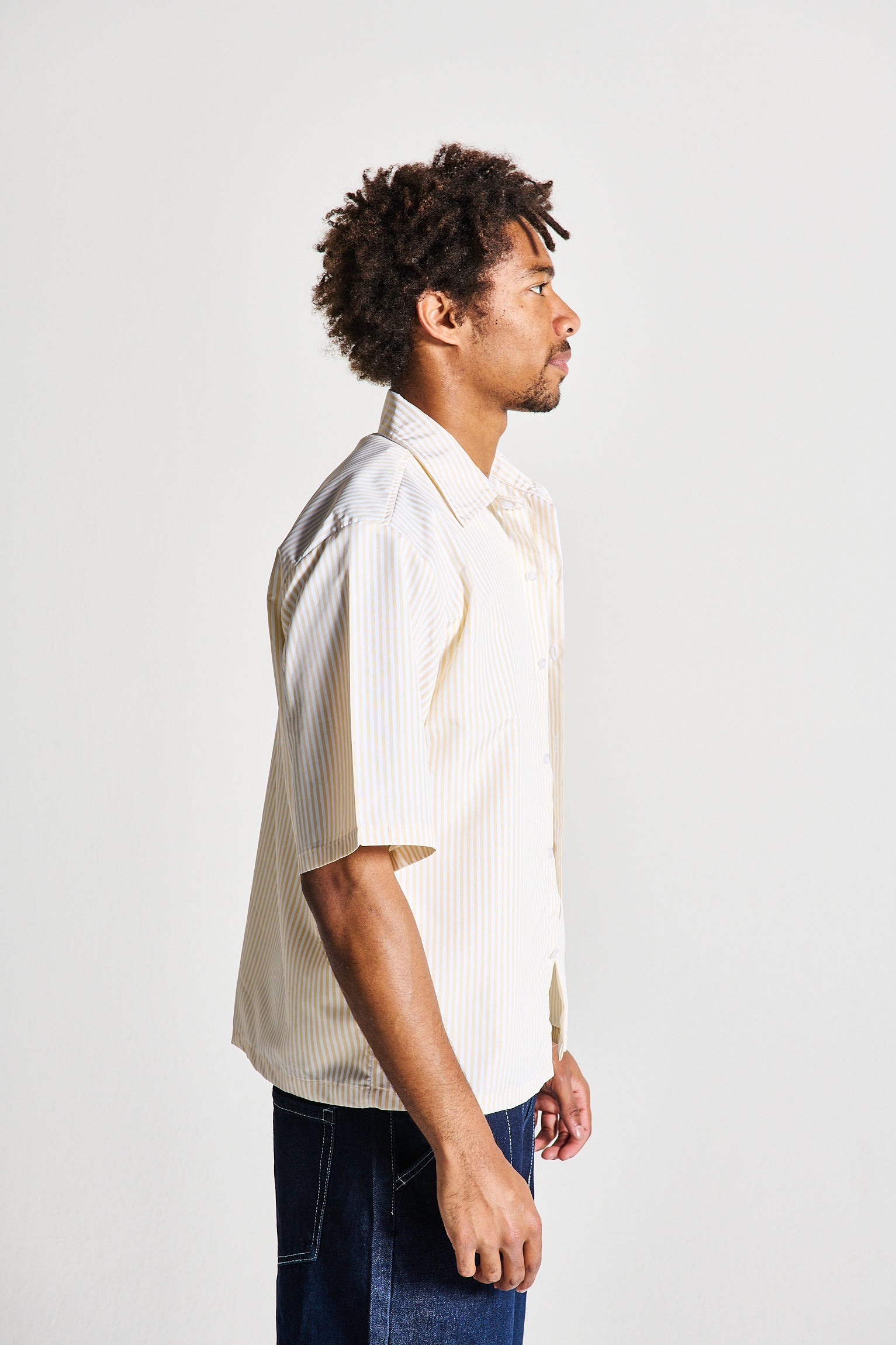 CAMICIA MEZZA MANICA A RIGHE BEIGE