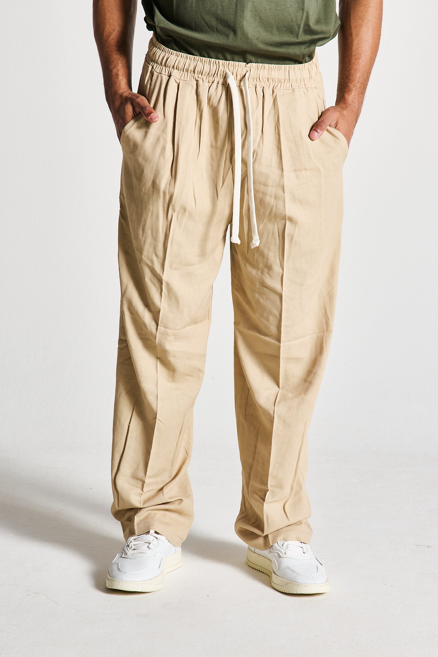 PANTALONE BAGGY MISTO LINO BEIGE