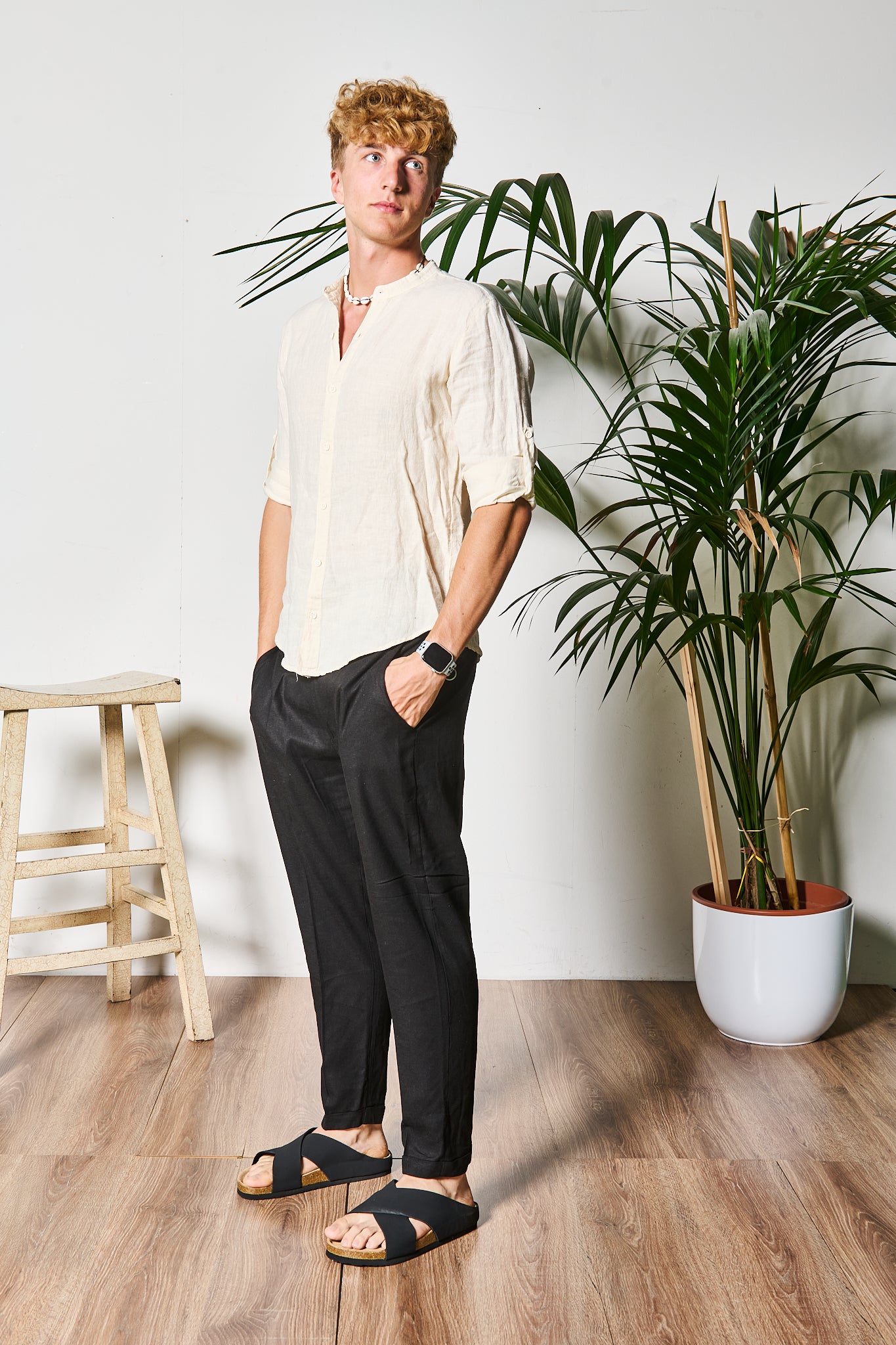 CAMICIA IN LINO BEIGE COREANA