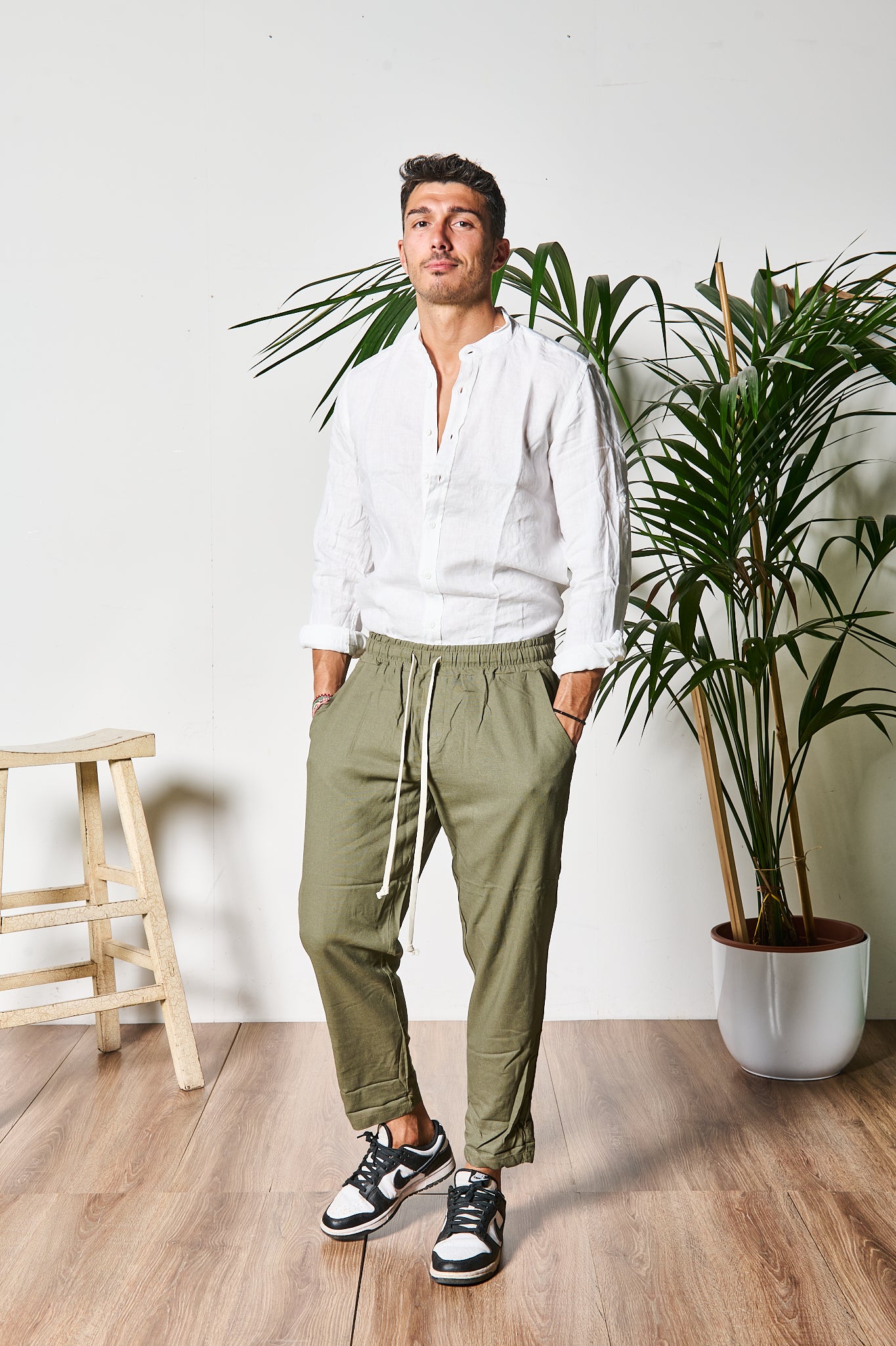 PANTALACCIO DI LINO VERDE BOSCO