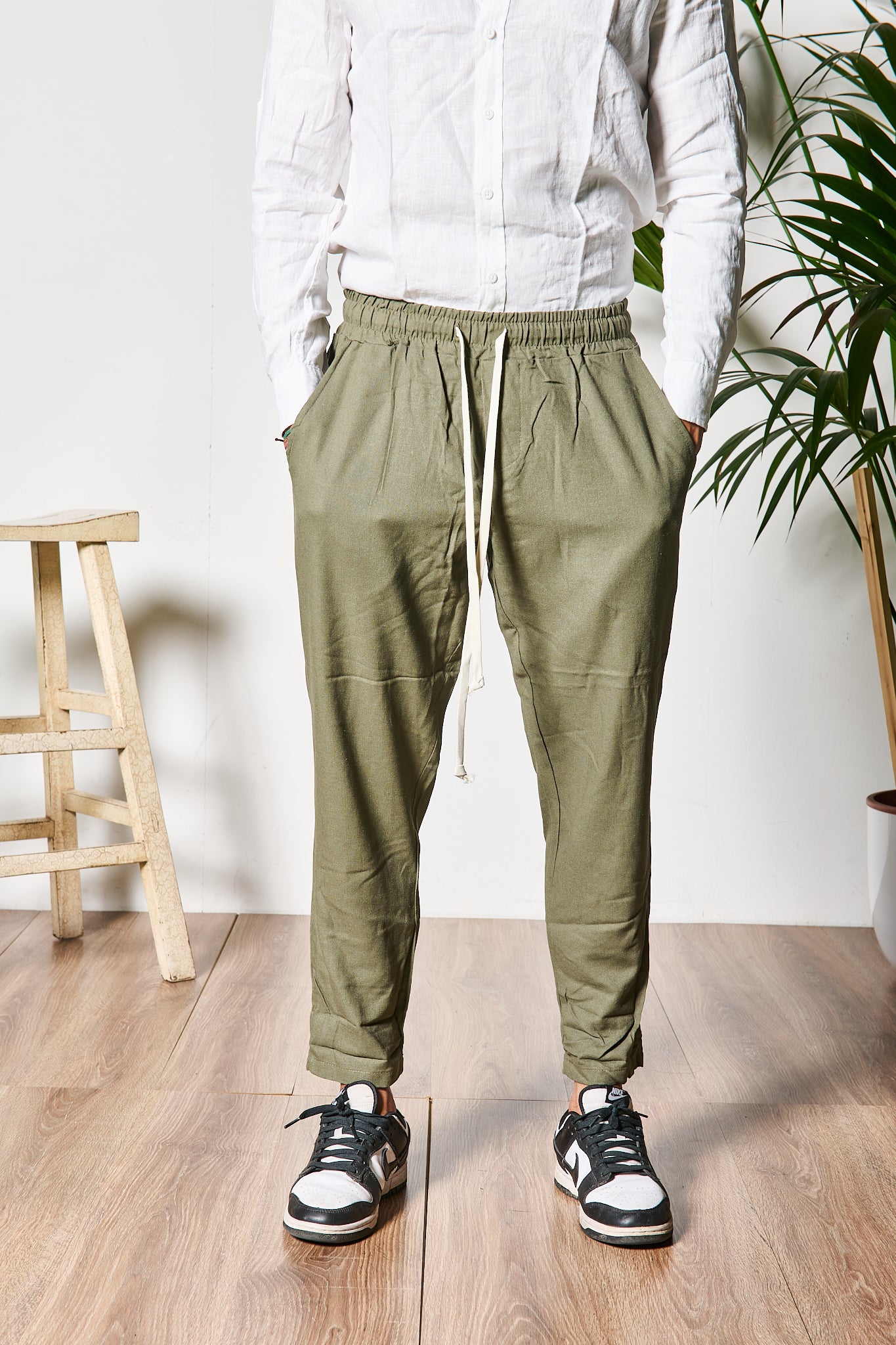PANTALACCIO DI LINO VERDE BOSCO