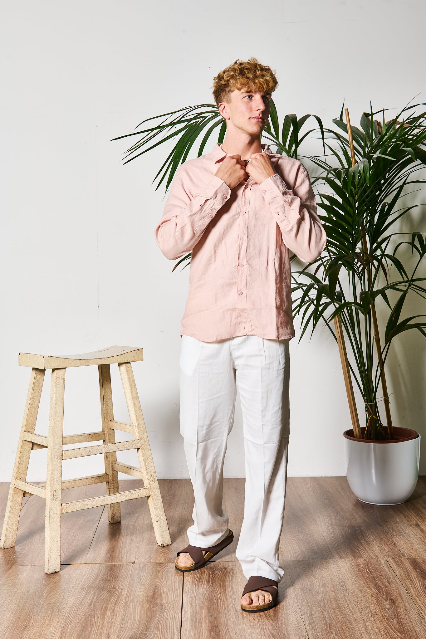 CAMICIA IN LINO ROSA ANTICO