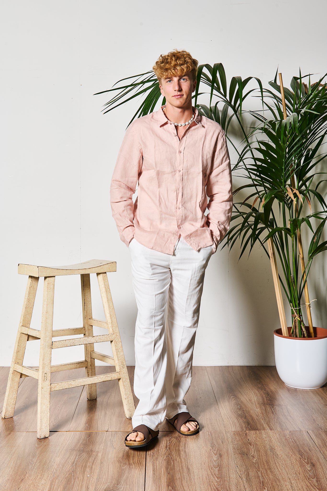 CAMICIA IN LINO ROSA ANTICO
