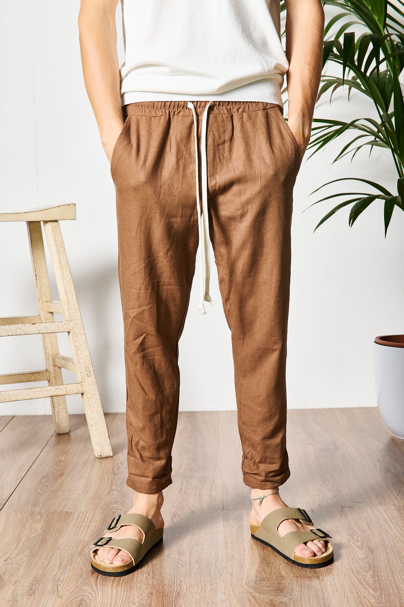 PANTALACCIO IN LINO TABACCO
